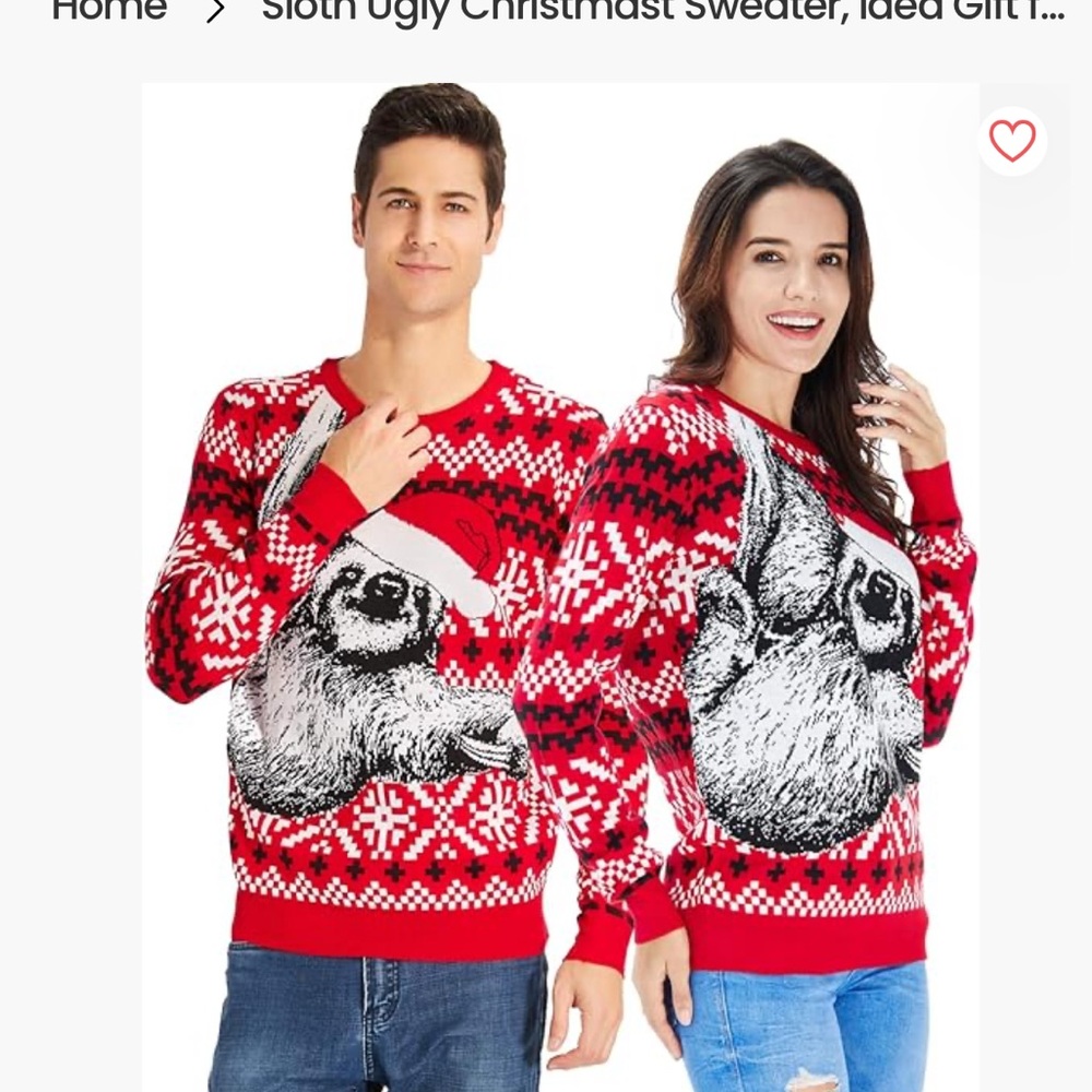 Sloth Ugly Christmas Sweater Unisex 3D, Size  Small, Red/White and  Black Color